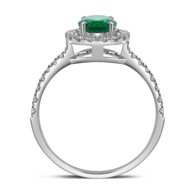 Кольцо из белого золота с бриллиантами и изумрудом (061670)