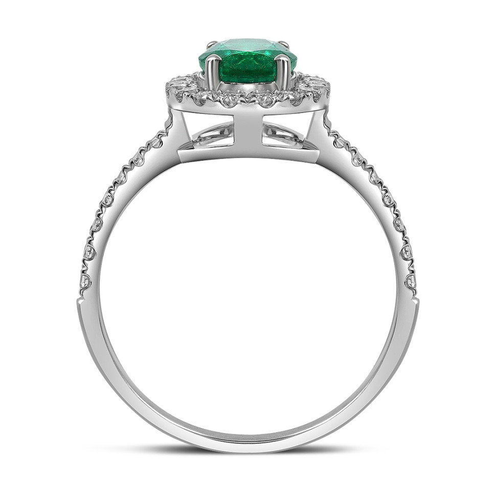 Кольцо из белого золота с бриллиантами и изумрудом (061670)