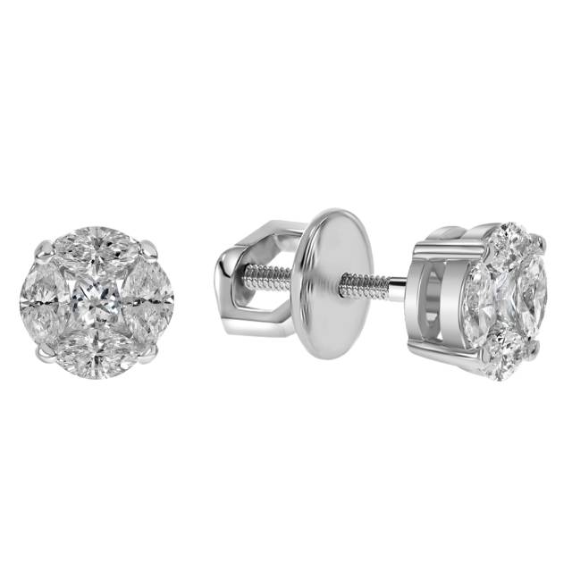 Серьги пусеты из белого золота с бриллиантами (061643)