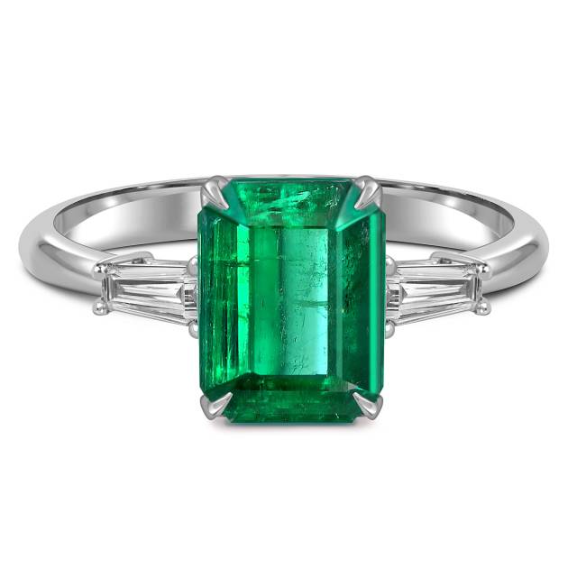 Кольцо из белого золота с бриллиантами и изумрудом (059214)