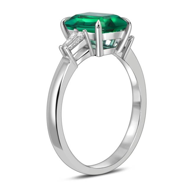 Кольцо из белого золота с бриллиантами и изумрудом (059214)