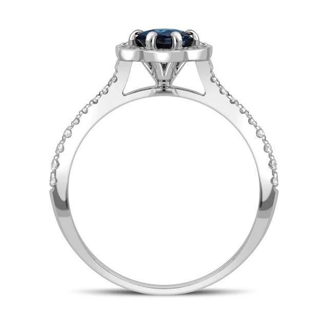 Помолвочное кольцо из белого золота с бриллиантами и сапфиром (043205)