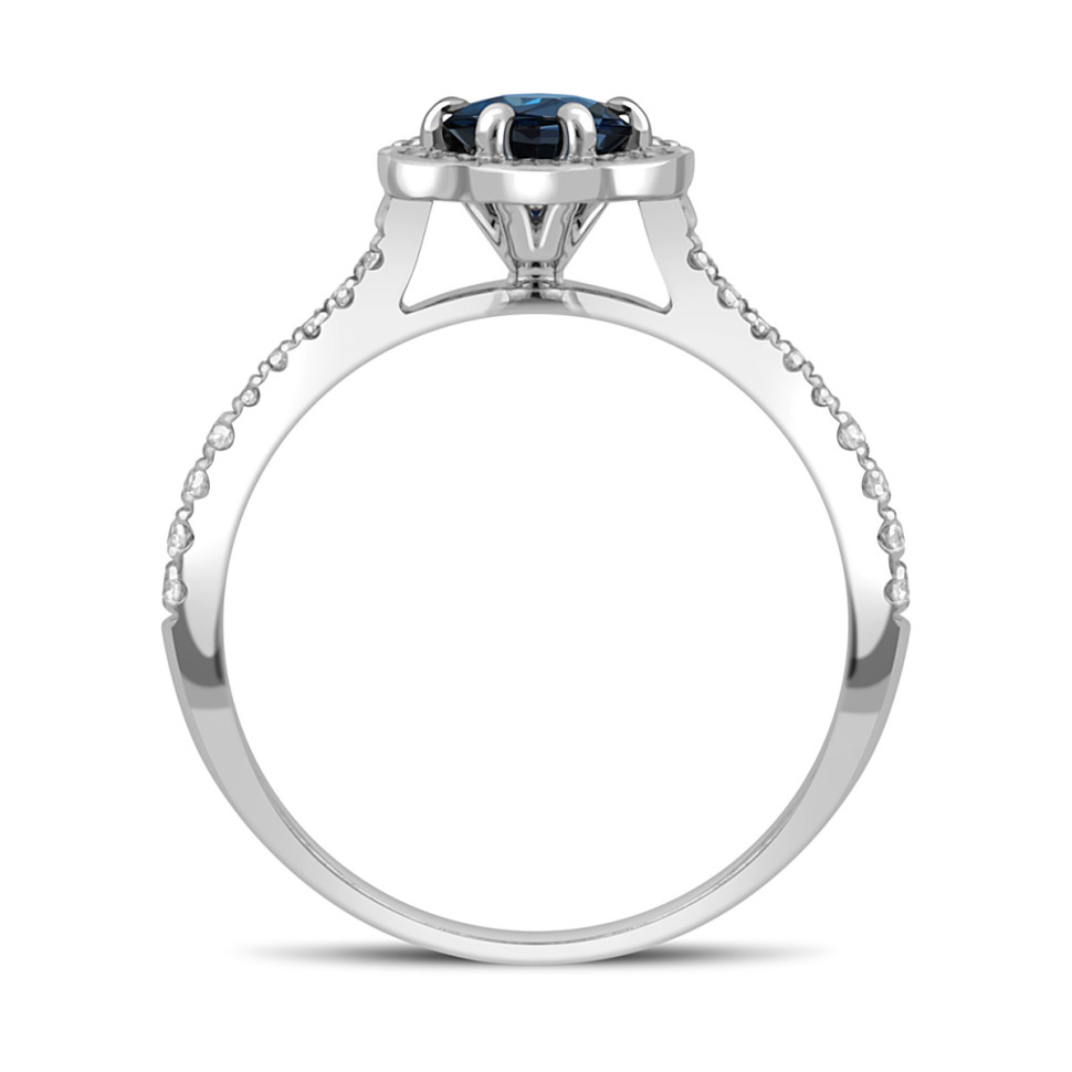 Помолвочное кольцо из белого золота с бриллиантами и сапфиром (043205)