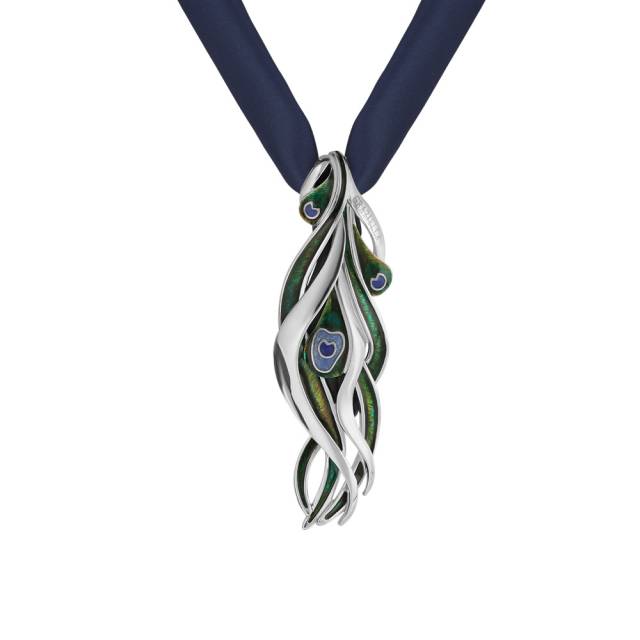 Колье из серебра с эмалью и шёлком "Graziella" (038652)