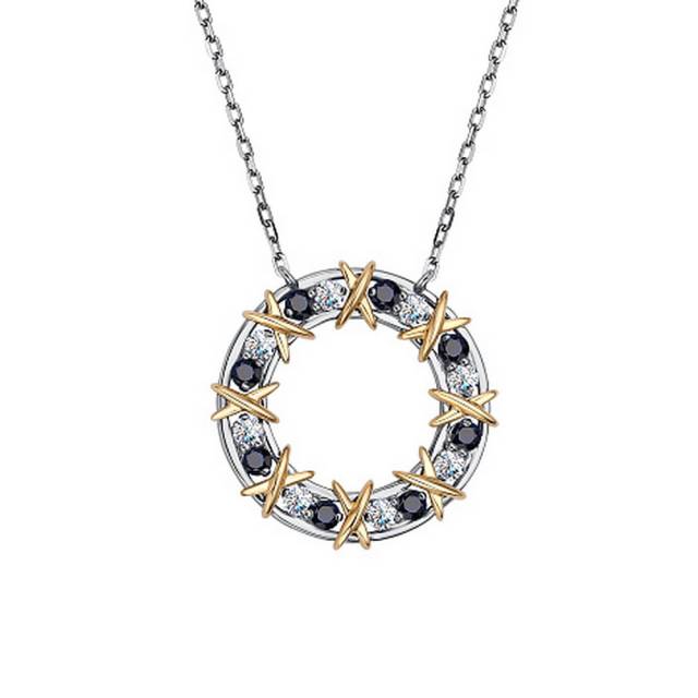 Колье из комбинированного золота с бриллиантами и сапфирами (050231)