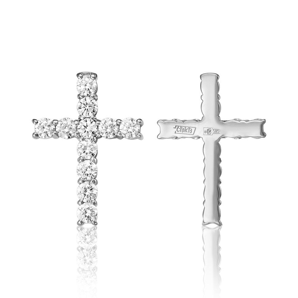 Кулон крест из белого золота с бриллиантами (053029)