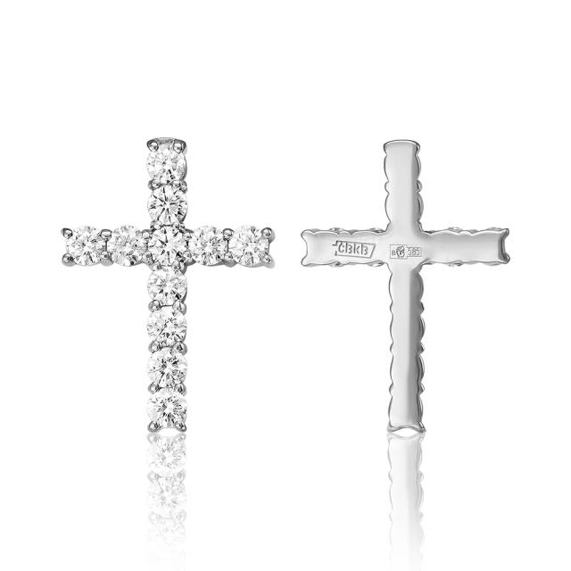 Кулон крест из белого золота с бриллиантами (053029)