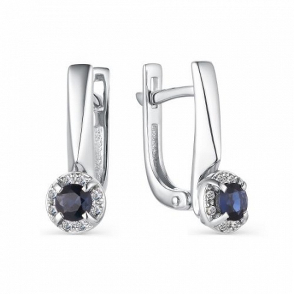 Серьги из белого золота с бриллиантами и сапфирами (040819)