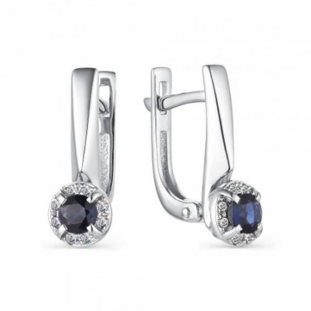 Серьги из белого золота с бриллиантами и сапфирами (040819)