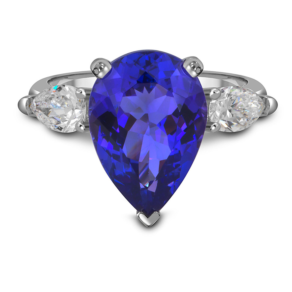 Кольцо из белого золота с бриллиантами и танзанитом (053799)