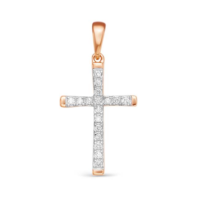 Кулон крест из красного золота с бриллиантами (054016)