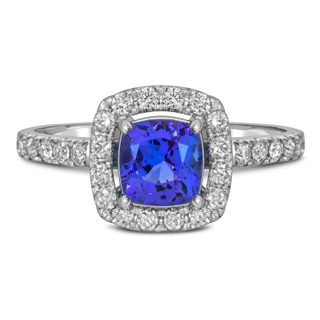 Кольцо из белого золота с бриллиантами и танзанитом (062664)