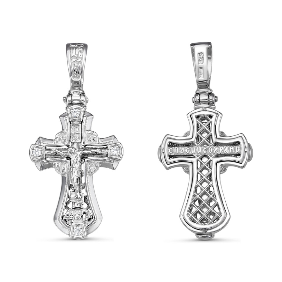 Кулон крест из белого золота с бриллиантами (061250)