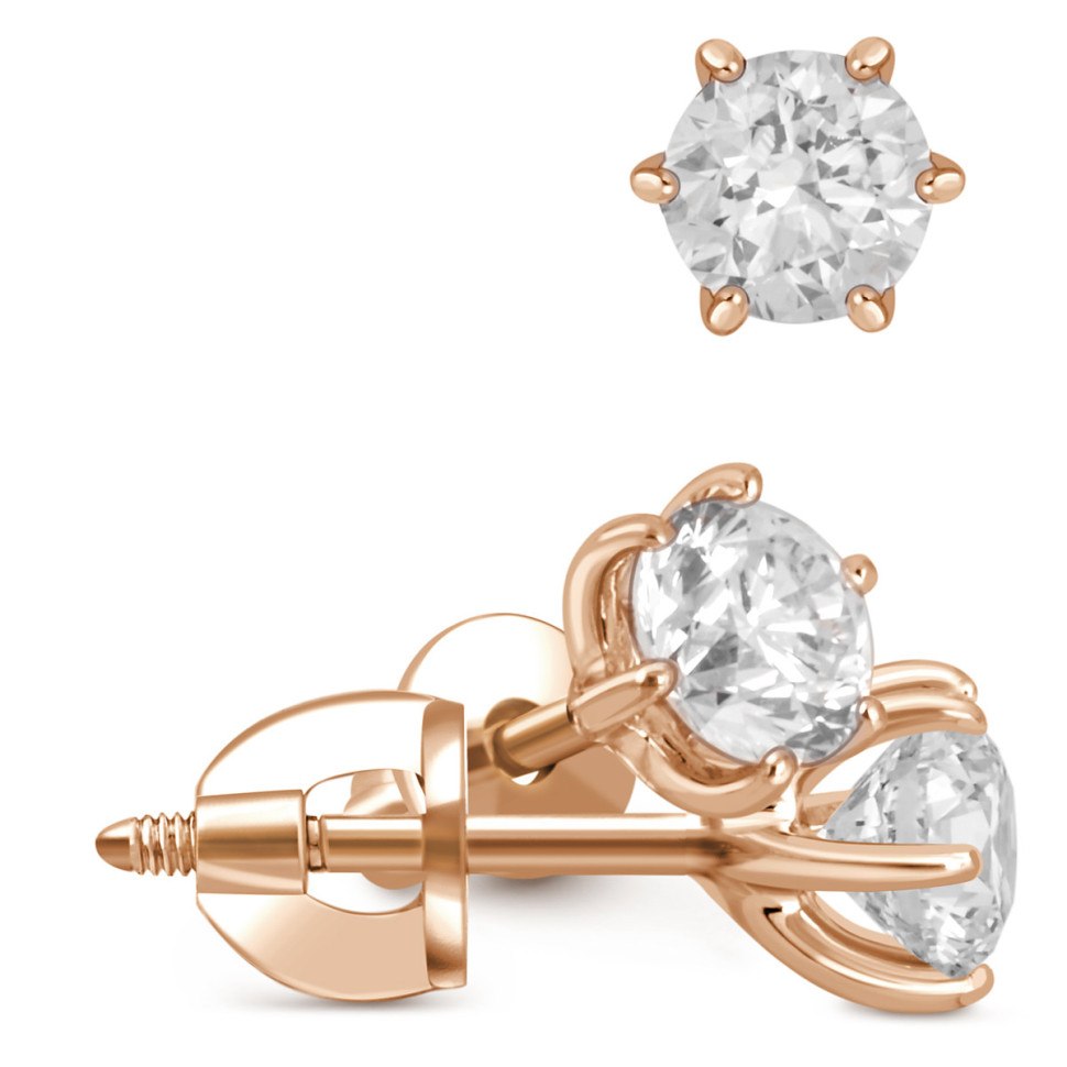 Серьги пусеты из красного золота с бриллиантами (054476)