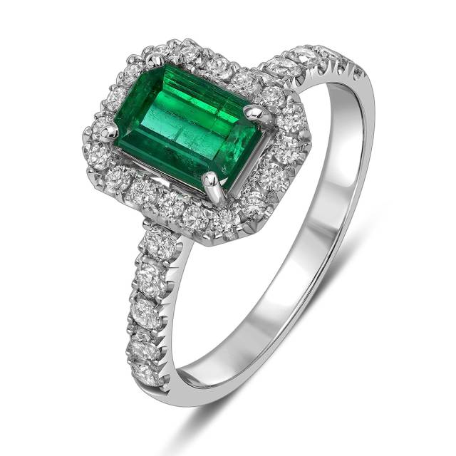 Кольцо из белого золота с бриллиантами и изумрудом (063501)