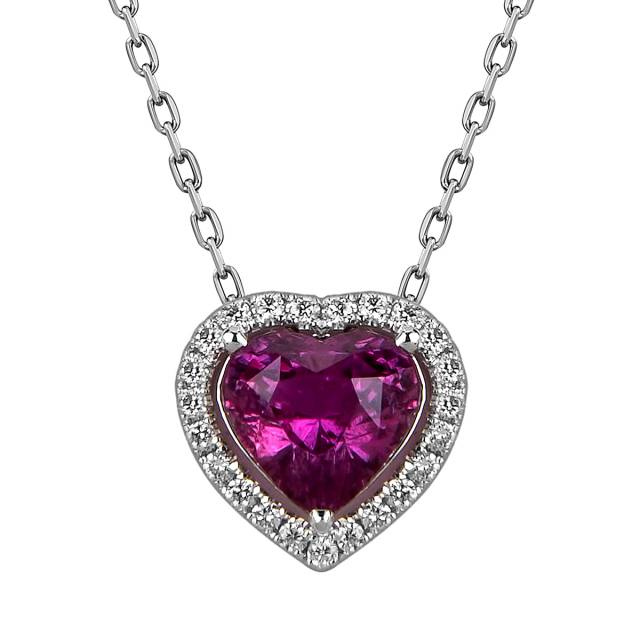 Колье из белого золота с бриллиантами и розовым сапфиром Сердце (060028)