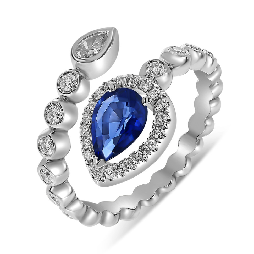 Кольцо из белого золота с бриллиантами и сапфиром (060540)