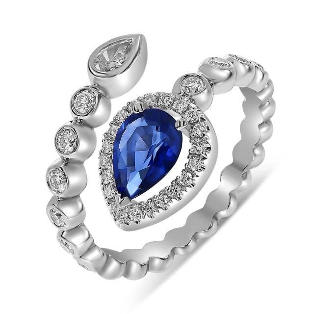 Кольцо из белого золота с бриллиантами и сапфиром (060540)