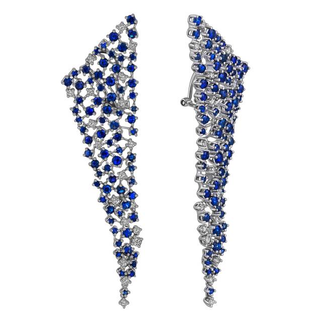Серьги из белого золота с бриллиантами и сапфирами (004041)