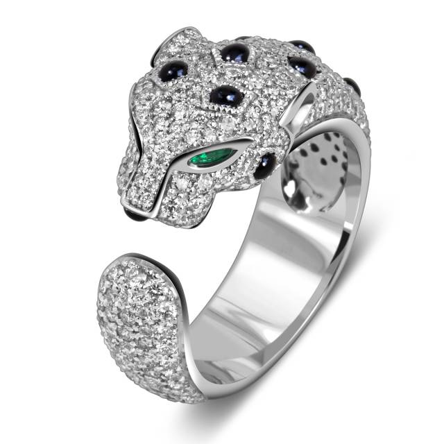 Кольцо из белого золота с бриллиантами, ситаллами и ониксами (060527)