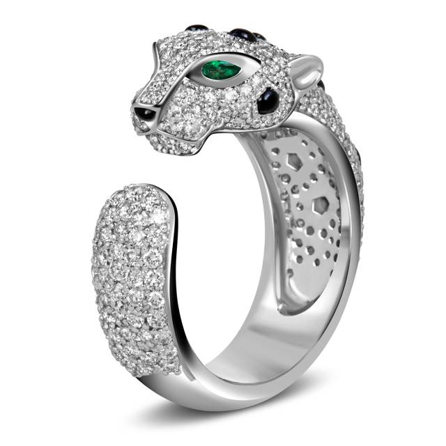 Кольцо из белого золота с бриллиантами, ситаллами и ониксами (060527)