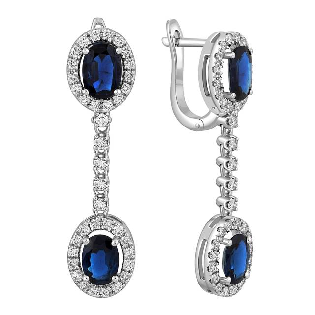 Серьги из белого золота с бриллиантами и сапфирами (051336)