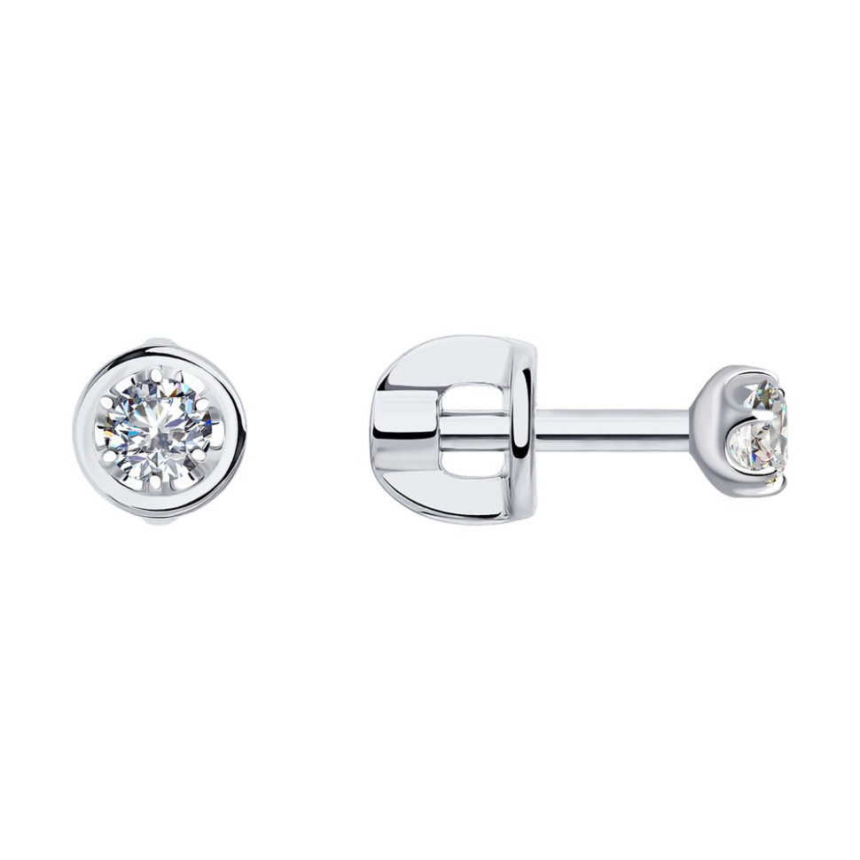 Серьги пусеты из белого золота с бриллиантами (046416)