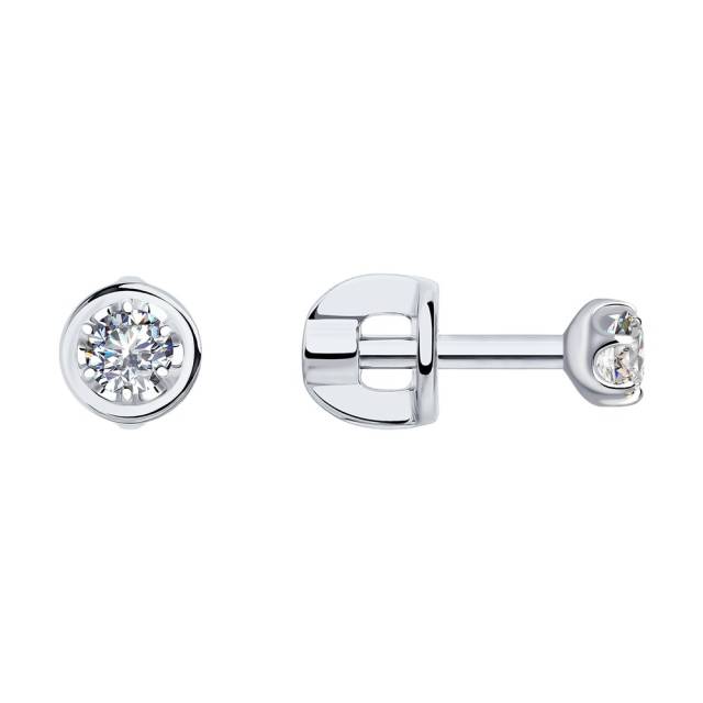 Серьги пусеты из белого золота с бриллиантами (046416)