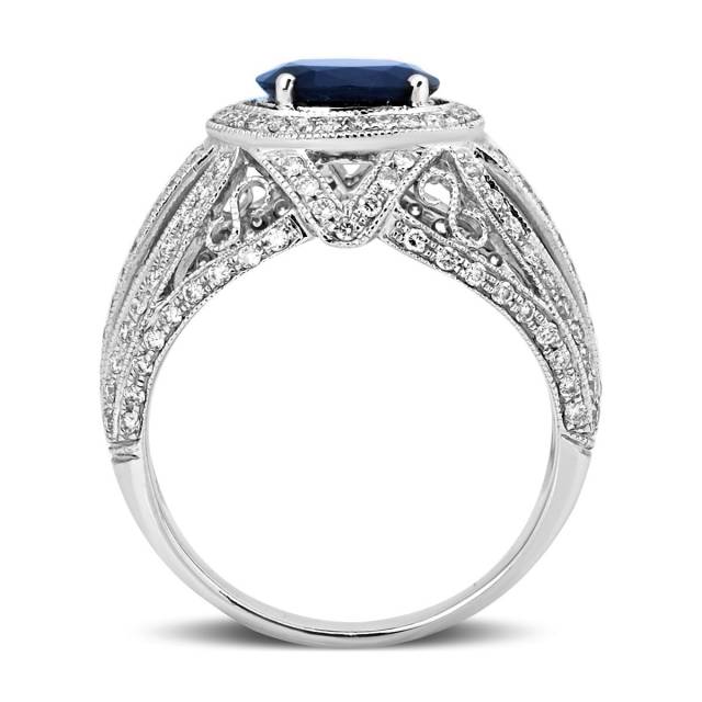 Кольцо из белого золота с бриллиантами и сапфиром (013634)