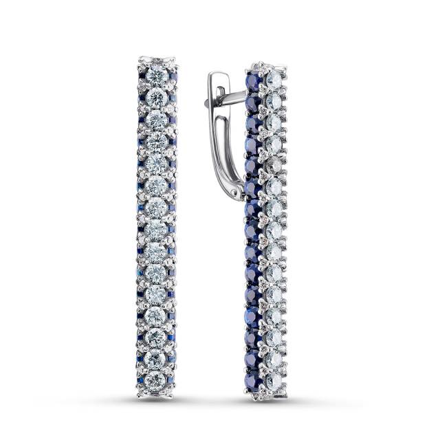 Серьги из белого золота с бриллиантами и сапфирами (050508)