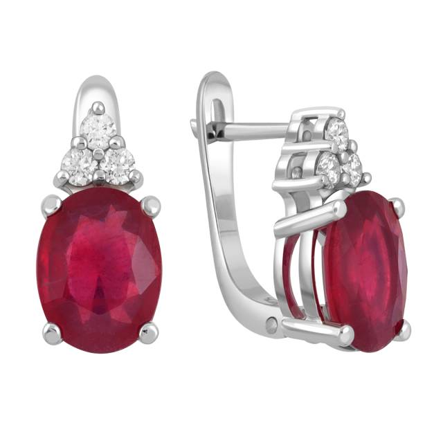 Серьги из белого золота с бриллиантами и рубинами (061052)