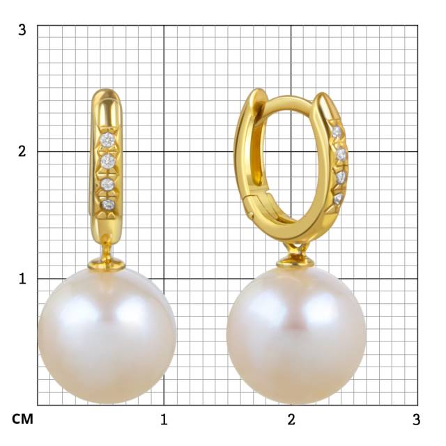 Серьги из жёлтого золота с фианитами и жёмчугом (057923)