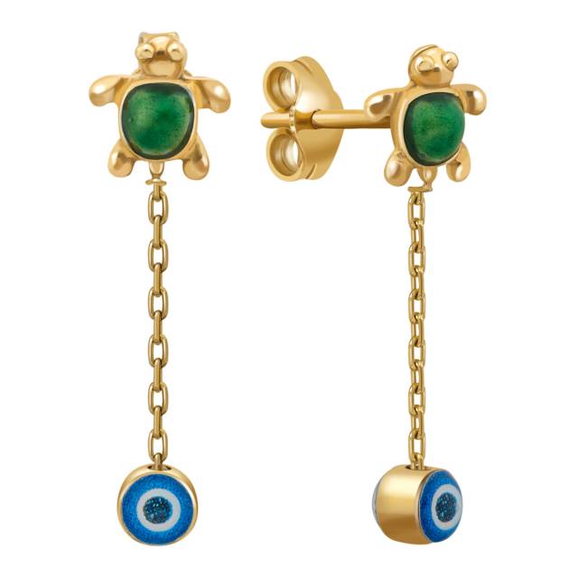 Серьги пусеты из жёлтого золота с эмалью (018182)