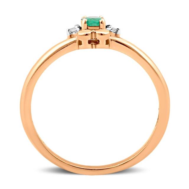 Кольцо из красного золота с бриллиантами и изумрудом (019411)