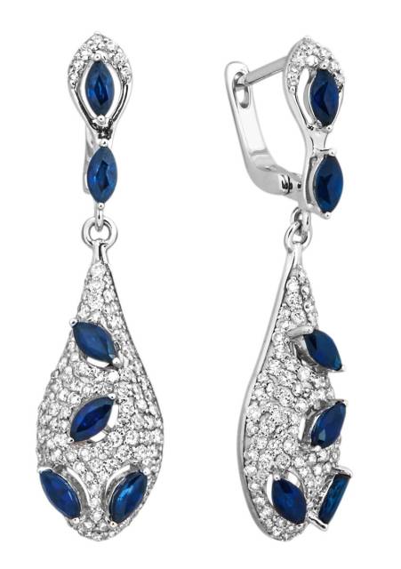 Серьги из белого золота с бриллиантами и сапфирами (012676)