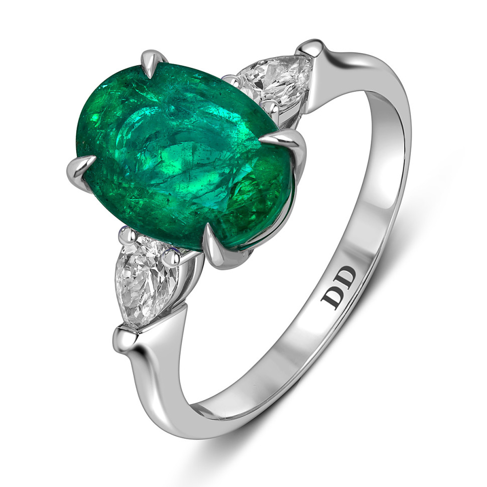 Кольцо из белого золота с бриллиантами и изумрудом (063506)