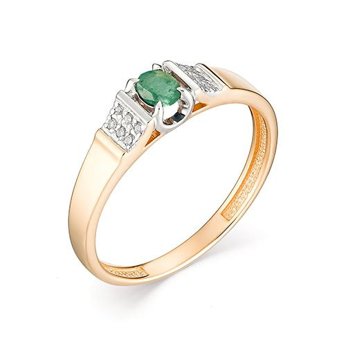 Кольцо из комбинированного золота с бриллиантами и изумрудом (036202)