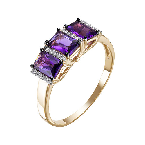 Кольцо из красного золота с аметистами и фианитами (040687)