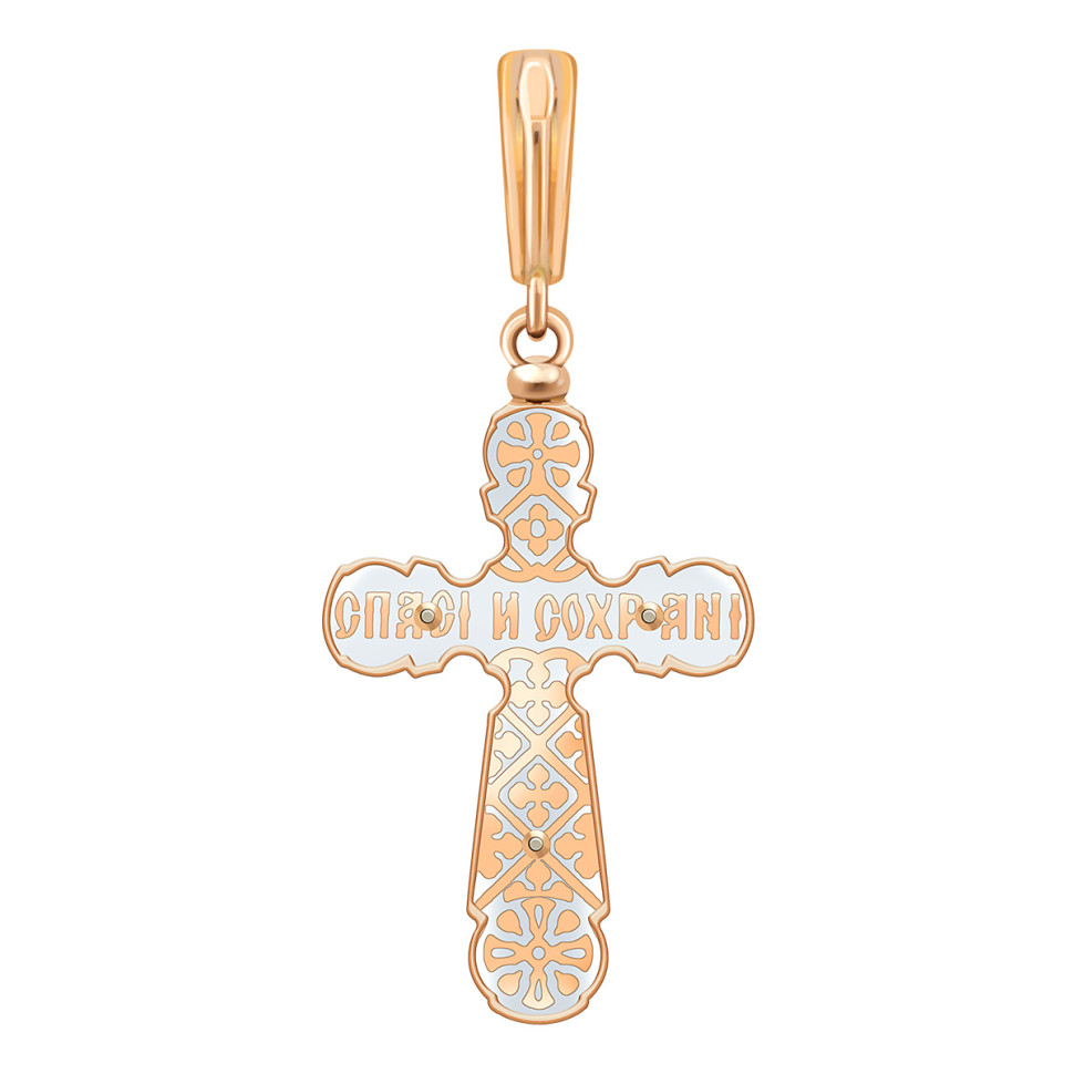 Кулон крест из красного золота с эмалью (038557)