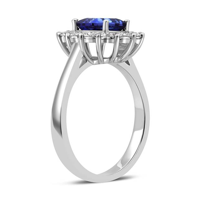 Кольцо из белого золота с бриллиантами и сапфиром (062758)