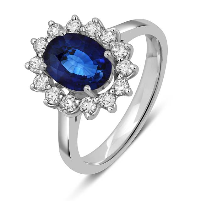 Кольцо из белого золота с бриллиантами и сапфиром (062758)