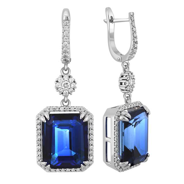 Серьги из белого золота с бриллиантами и сапфирами (047980)