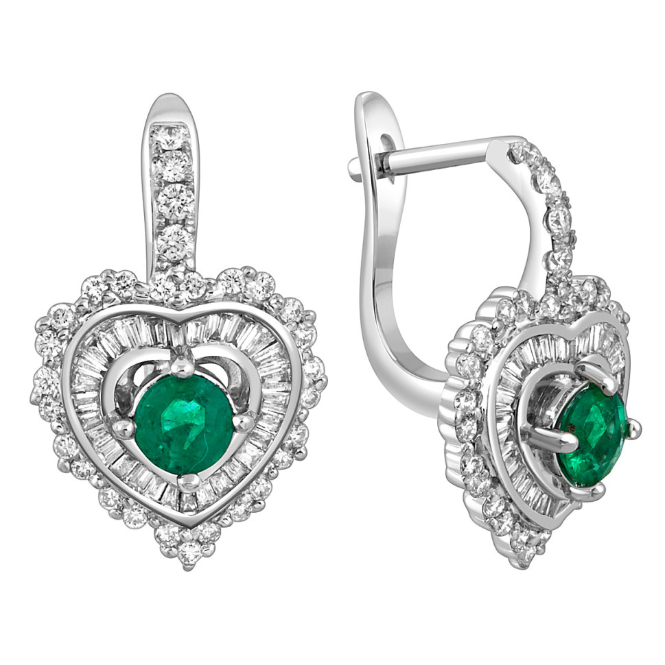 Серьги из белого золота с бриллиантами и изумрудами (049453)