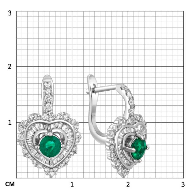 Серьги из белого золота с бриллиантами и изумрудами (049453)