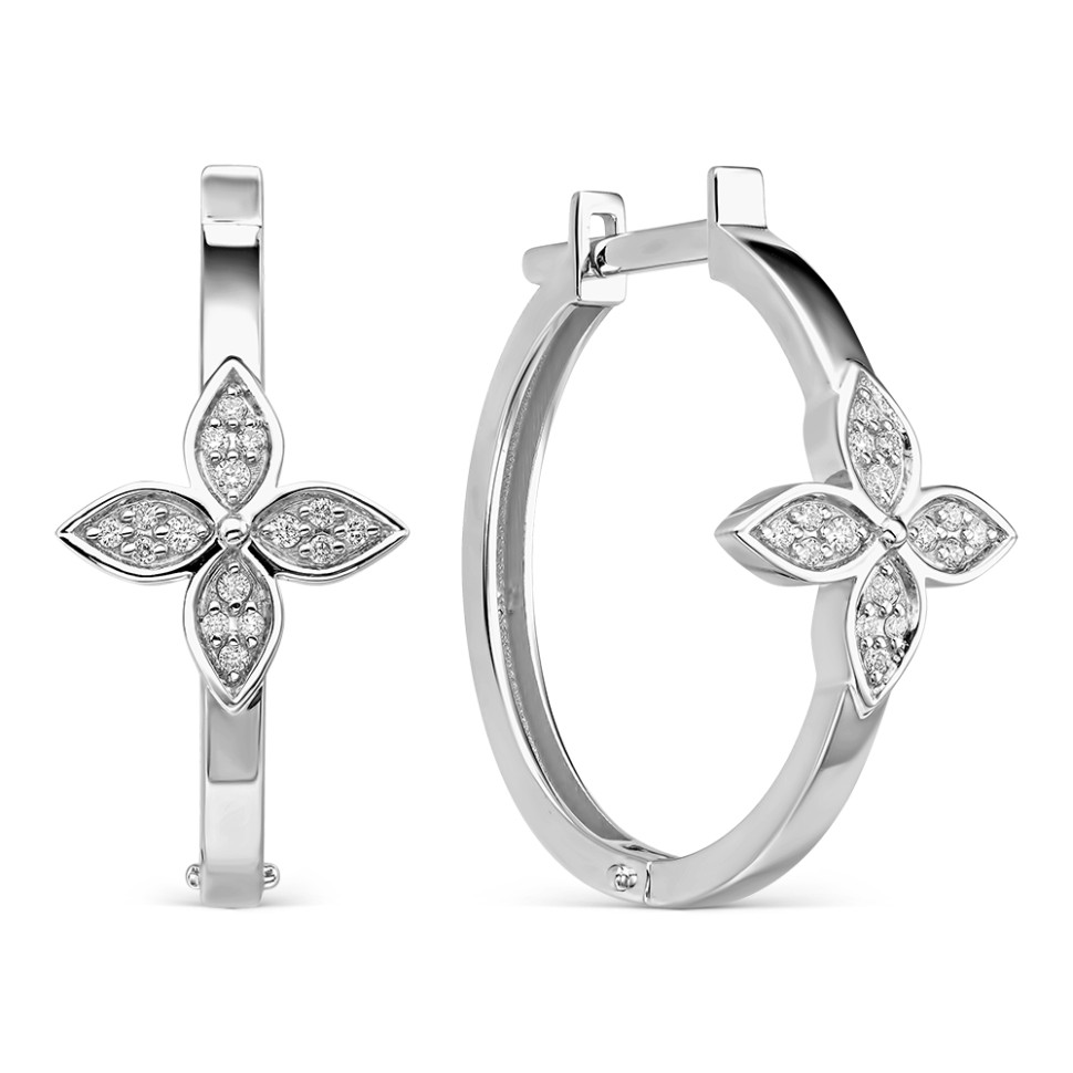 Серьги конго из белого золота с бриллиантами (061337)