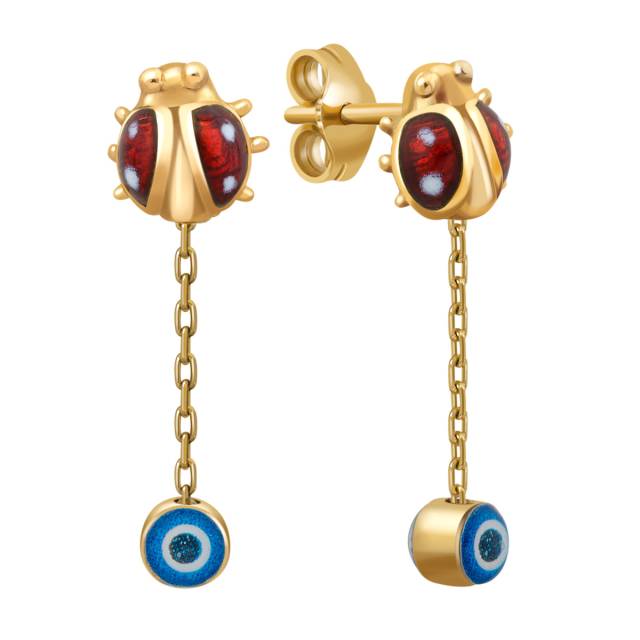 Серьги пусеты из жёлтого золота с эмалью (018179)