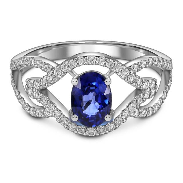 Кольцо из белого золота с бриллиантами и сапфиром (023631)