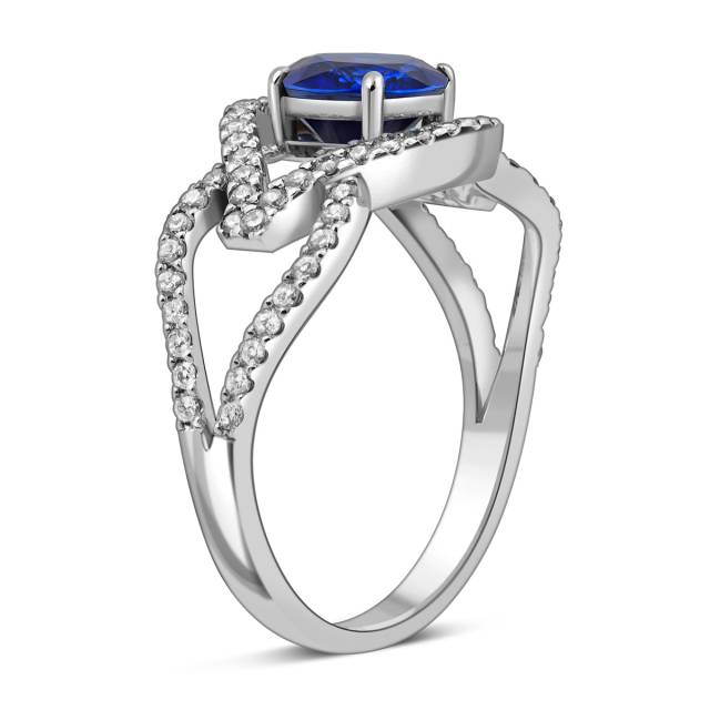 Кольцо из белого золота с бриллиантами и сапфиром (023631)