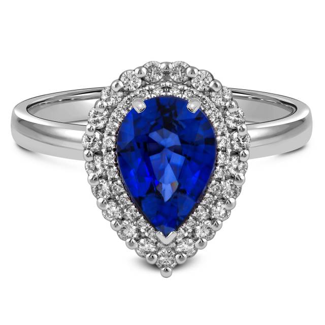 Кольцо из белого золота с бриллиантами и сапфиром (059486)