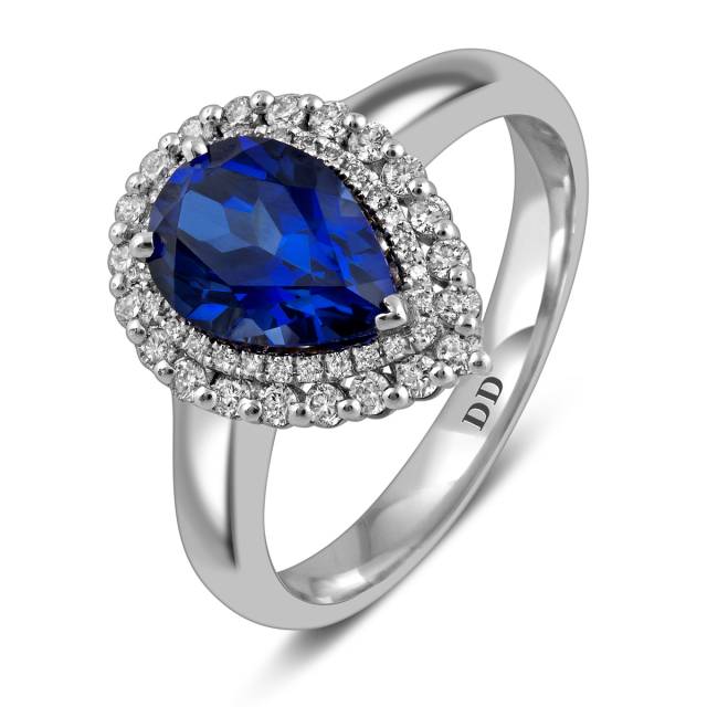 Кольцо из белого золота с бриллиантами и сапфиром (059486)